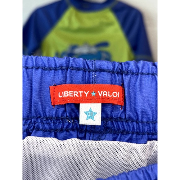 Liberty Valor Blue and Green Shark Rashguard and Swim Trunks, 3T Boys - Picture 5 of 5